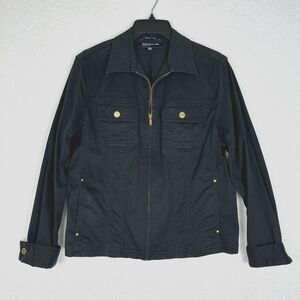 Jones New York Signature Stretch Zip Front Jacket Coat Size Medium Black